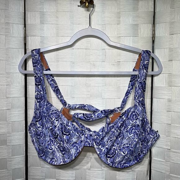 J. Crew Womens Cross Back Underwire Bikini Top Size 42D In Dandelion Swirl - Picture 2 of 11